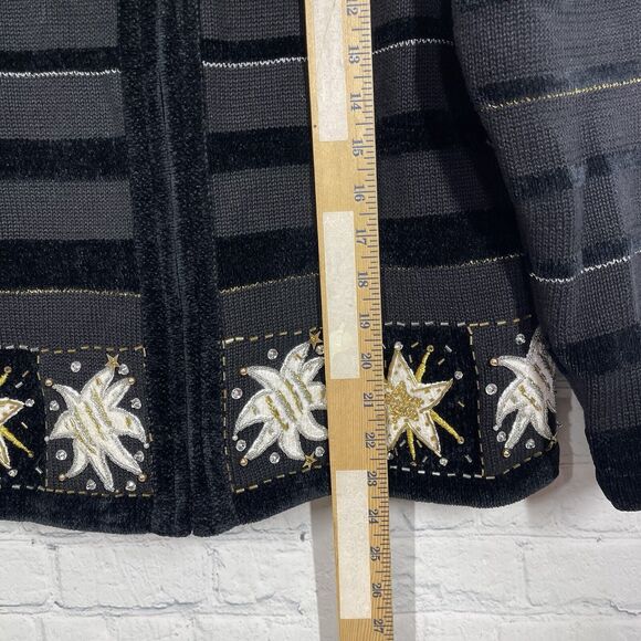Jack B Quick Cardigan Women Medium Black Beaded Embroidered Christmas Holiday - Picture 12 of 13